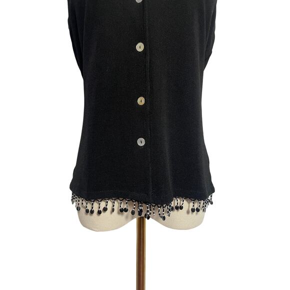Vintage Women's Black Fringe Boho Knit Tank MEDIUM - Picture 4 of 6